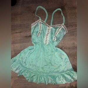 Vintage Nan Flower Green Mini Slip Dress Small